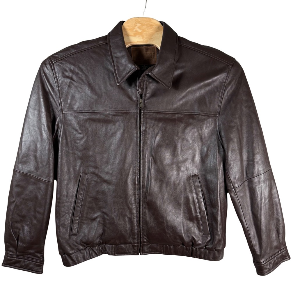 Saddlebred Leather Bomber Jacket Mens Large Brown Full Zip Quilted Lined Classic